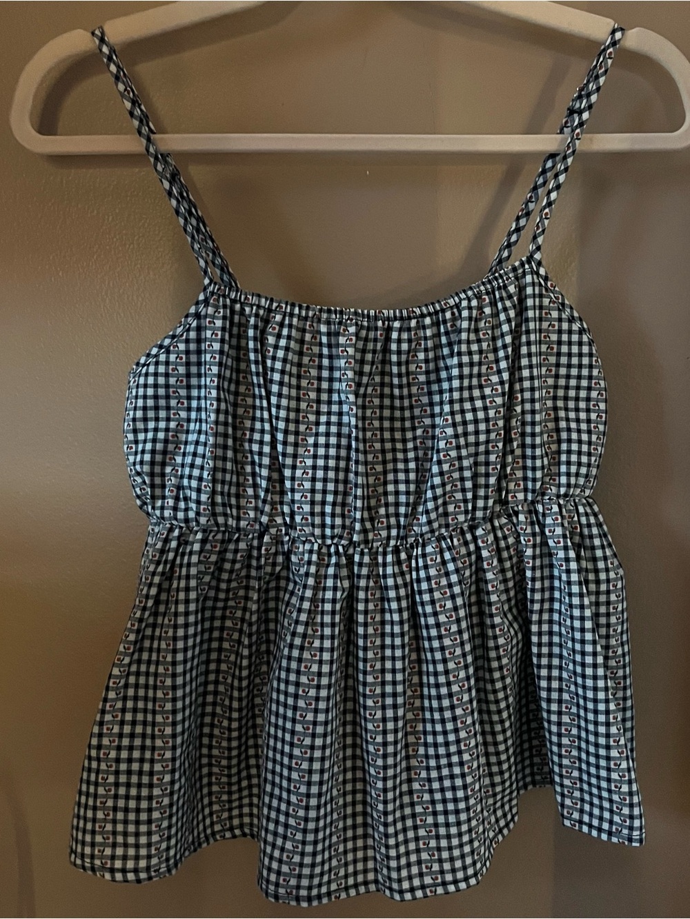 NWT Boutique Buttermelon Black & White Floral Gingham Babydoll Peplum Tank Top